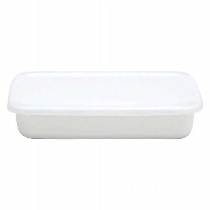 Noda Horo White Enamel Rectangular Shallow Food Containers - Small Size