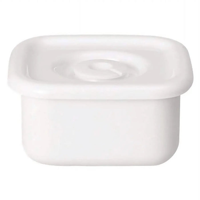 Noda Horo White Enamel Square Food Containers - Small Size with Sealed Lid
