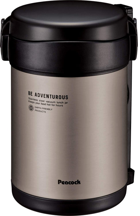 1.8L Black Stainless Steel Lunch Jar with Pouch by Peacock Thermos Industry