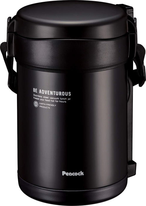Peacock Japan 1.8L Matte Black Stainless Steel Lunch Jar - Thermal Insulation