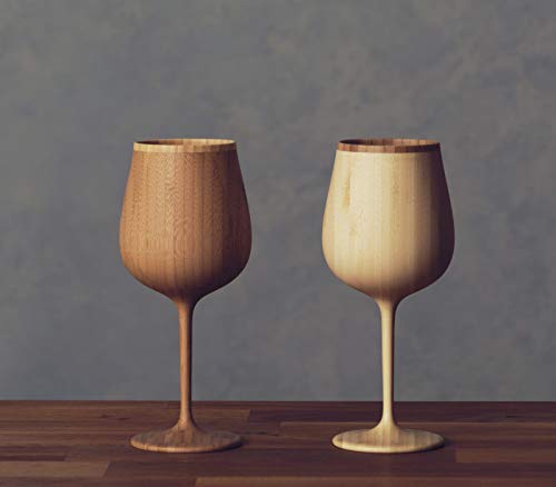 Riveret Wood carving Wine Glass Bourgogne, 380Ml (Brown and White, Set of 2)
