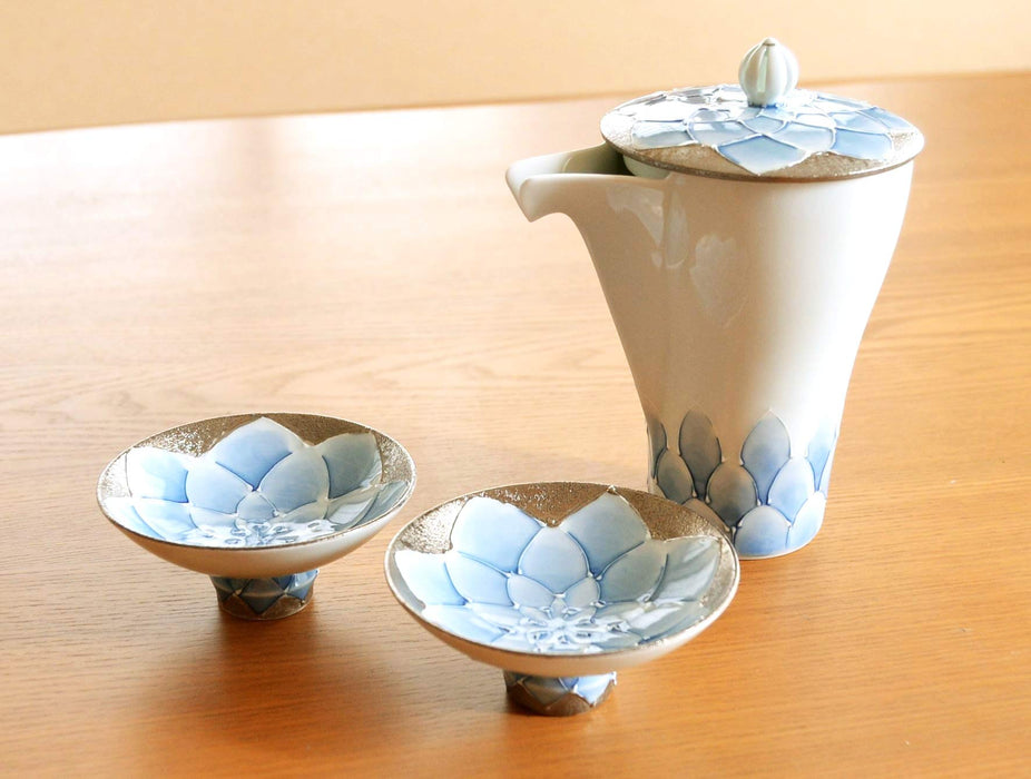 Arita Ware Sake Set - 1 Bottle 2 Cups, Takumi No Kura Dahlia Pottery