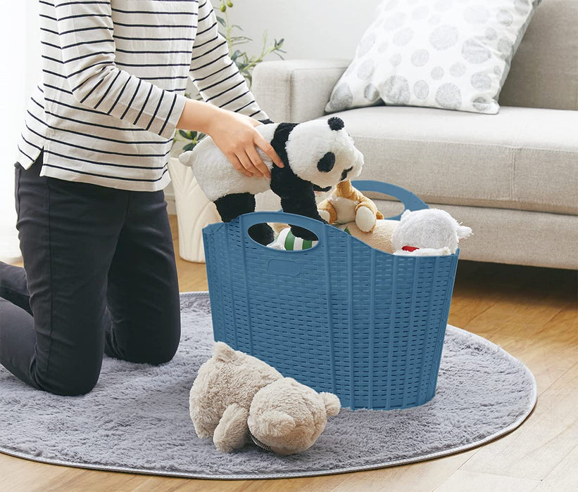 Seiei Japan Blue Rattan Style Laundry Basket - Compact Storage