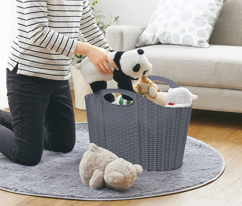 Seiei Gray Rattan Style Laundry Basket - Compact Storage 55X38X39Cm