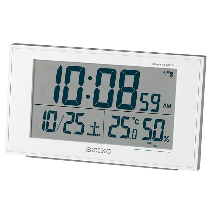 Seiko Clock Digital Alarm Radio with Comfort Temp Humidity Display - White Pearl