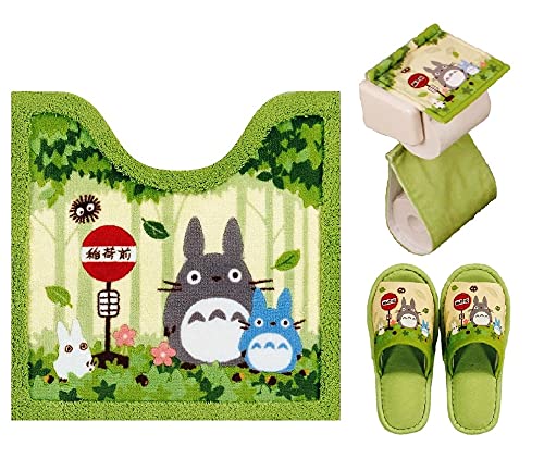 Senko Totoro Toilet Mat Set with Slippers & Paper Holder Cover - 60X60Cm - Made in Japan