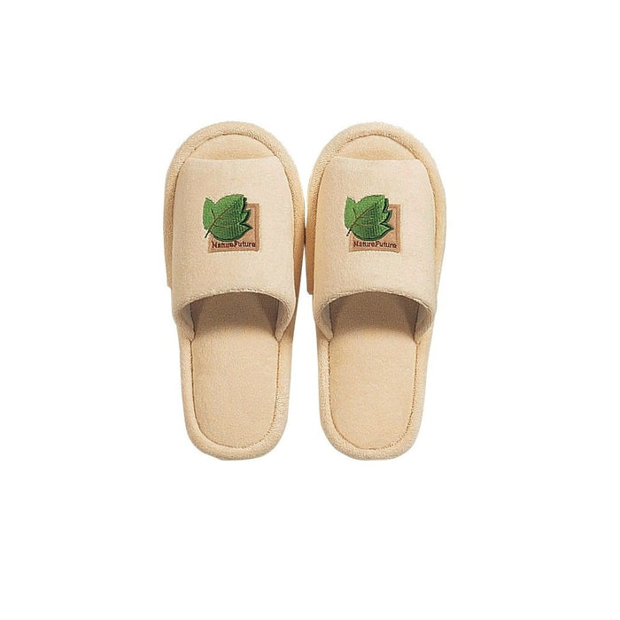 Senko Japan Tiny Leaf Slippers - Beige Embroidered Toilet Shoes (Free Size)