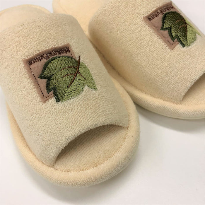 Senko Japan Tiny Leaf Slippers - Beige Embroidered Toilet Shoes (Free Size)