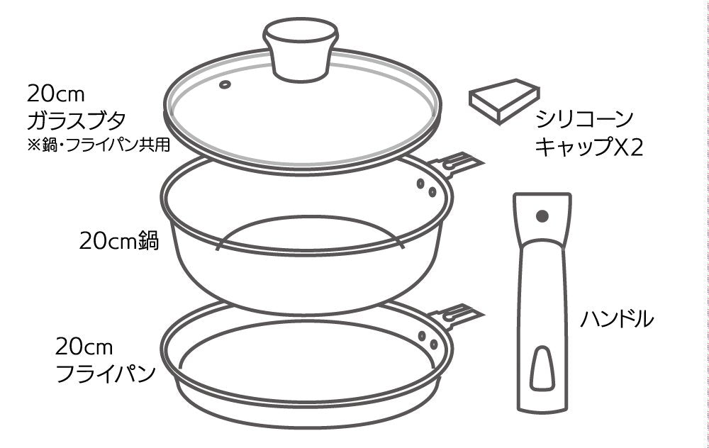 Skater 4Pc Set Anf2 18cm Frying Pan 20cm Pot Gas Fire Compatible Removable Handle Glass Lid