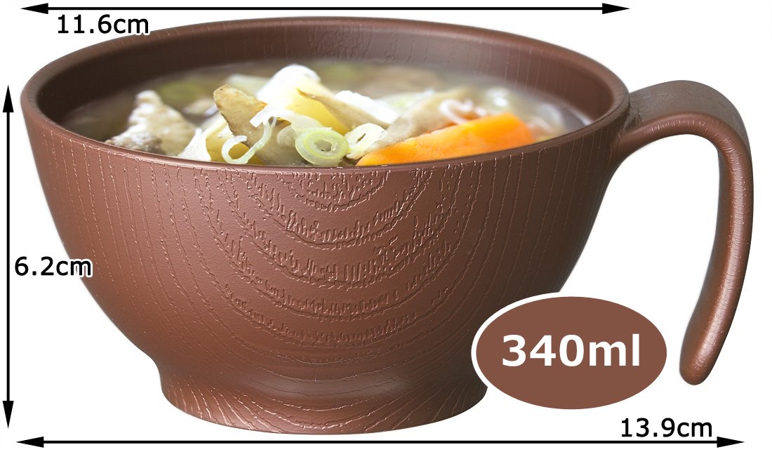 Skater Wood Grain Soup Bowl 340ml w/Handle Brown Japan NBLs2H-A