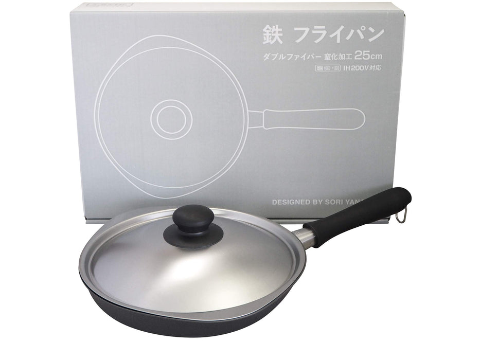 Sori Yanagi Japan Iron Frying Pan 22Cm with Lid - IH Compatible, Double Fiber Line, Nitriding