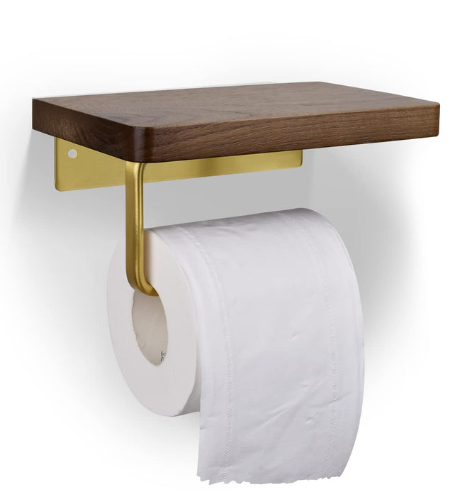 Excellence Club Wooden Toilet Paper Holder - American Walnut Wall Shelf