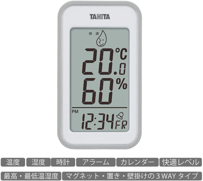 Tanita Japan 灰色数字挂钟，带温湿度计、日历和闹钟