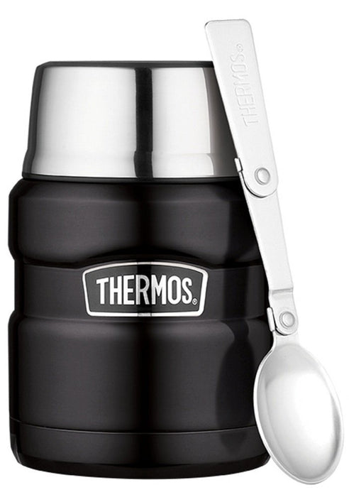 Thermos Stainless King 0.45L Food Jar - Matte Black, Folding Spoon Included