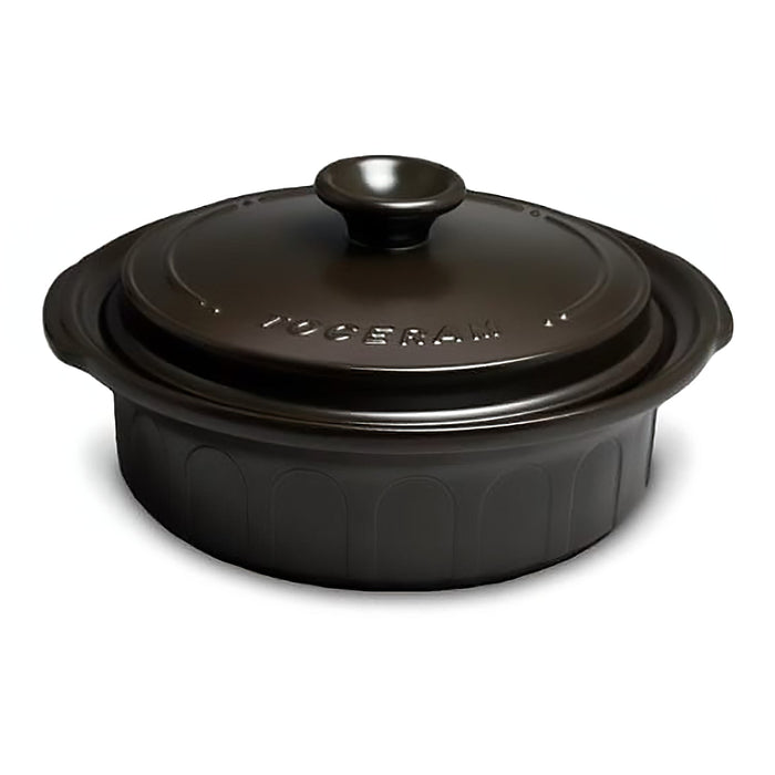 Premium Toceram Ceramic Shallow Casserole Pot - Heat-Resistant Brown