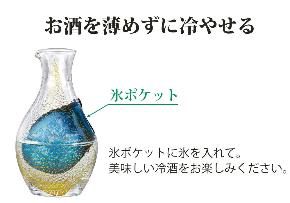 Toyo Sasaki 玻璃金箔清酒套裝 - 日本製造，3 件玻璃水瓶和玻璃杯