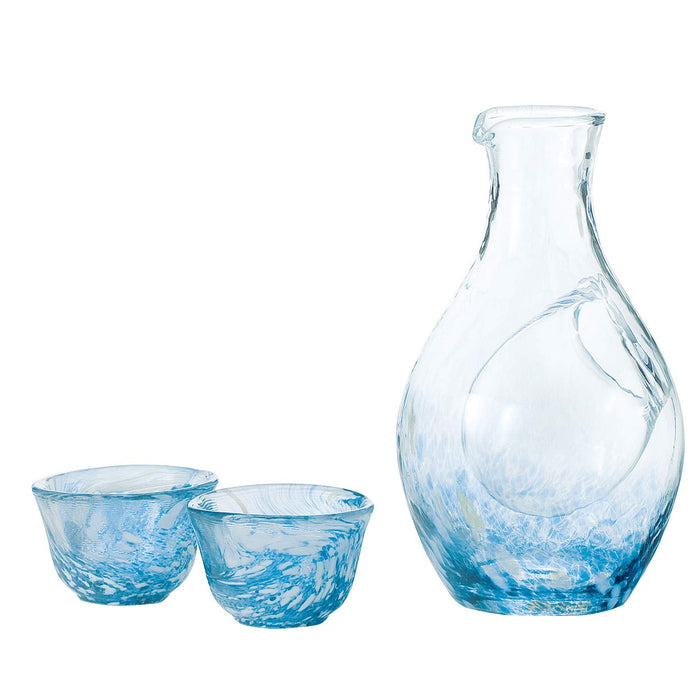 Toyo Sasaki Glass Cold Sake Set - Japan Blue Carafe 3-Pack