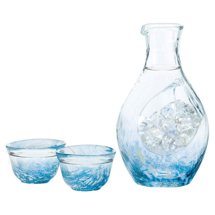 Toyo Sasaki Glass Cold Sake Set - Japan Blue Carafe 3-Pack