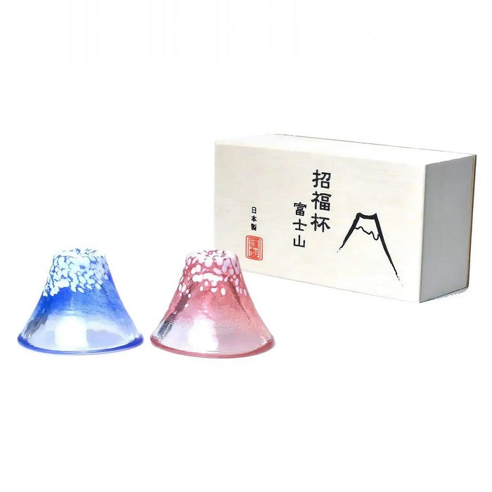 Toyo Sasaki Glass Mount Fuji Sake Cup - Blue & Red | Single