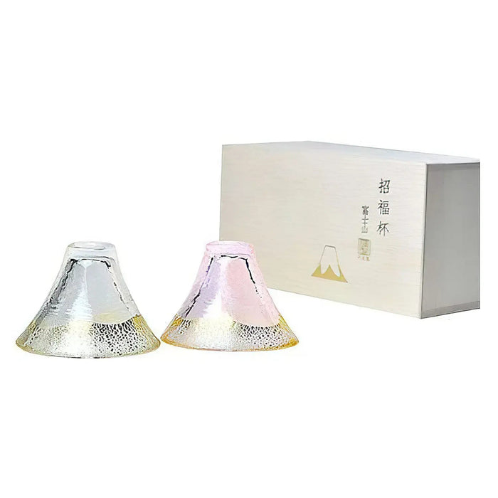 Toyo Sasaki Glass Mount Fuji Glass Set with Gold Sake Cup - Pink