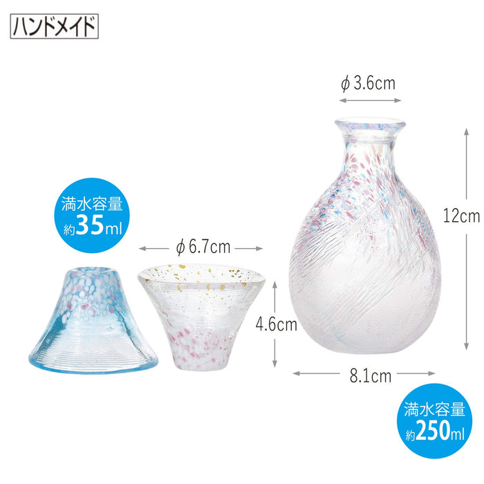 Toyo Sasaki Glass Sake Set - 3-Piece Good Luck Cup Sakurafuji Set