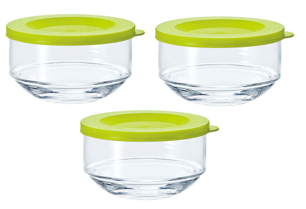 Toyo Sasaki Glass Olive Green Storage Containers - Set of 3, Made in Japan