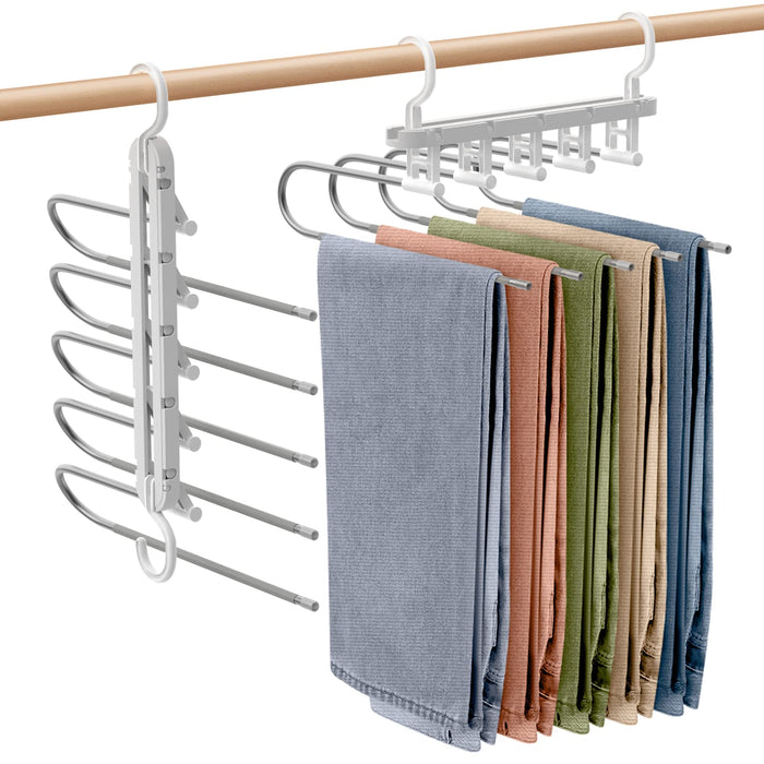 Housolution 5-Tier Trouser Hanger Set - No Marks, Wrinkle Prevention, Japan Closet Storage