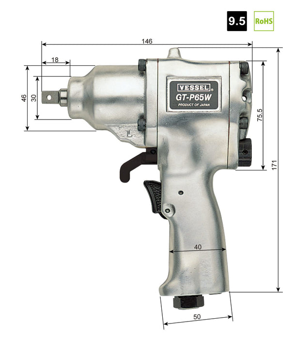 Vessel GT-P65W Air Impact Wrench Double Hammer