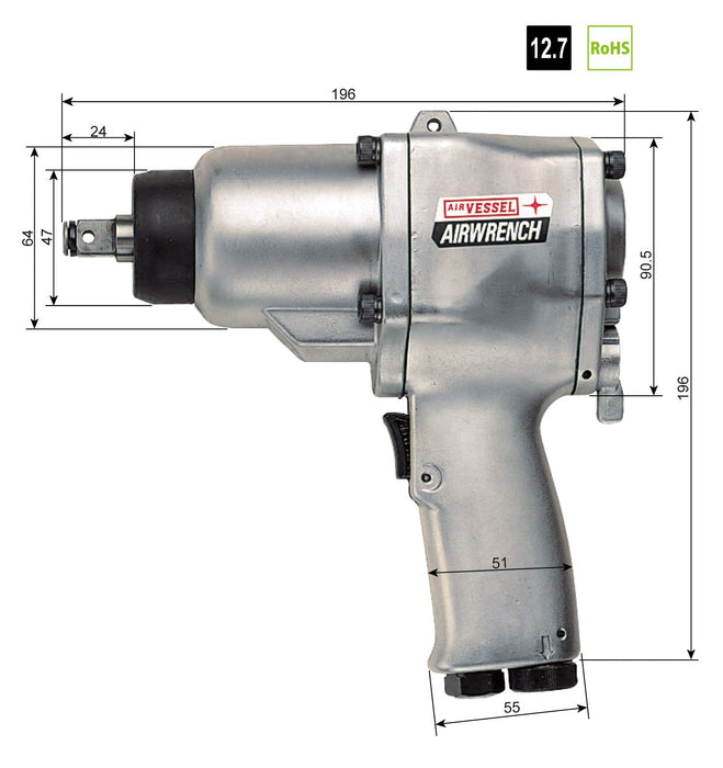 Vessel GT-1600P Air Impact Wrench Single Hammer