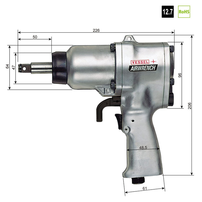 Vessel GT-P14JL Air Impact Wrench Single Hammer