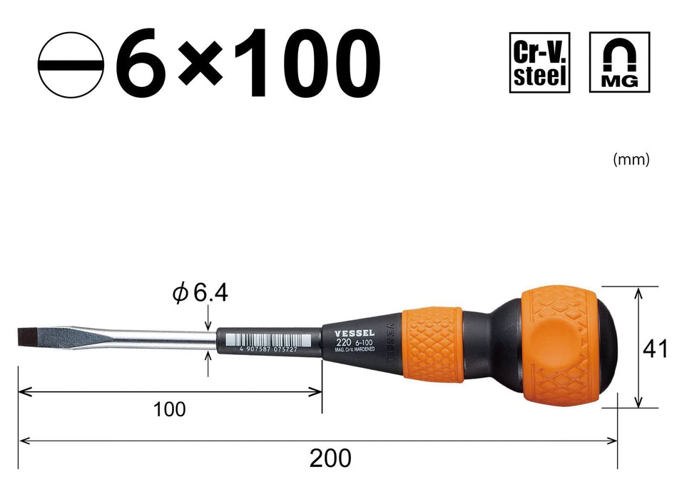 Vessel Japan Ball Grip Driver 6X100 220 - Versatile and Efficient Hand Tool