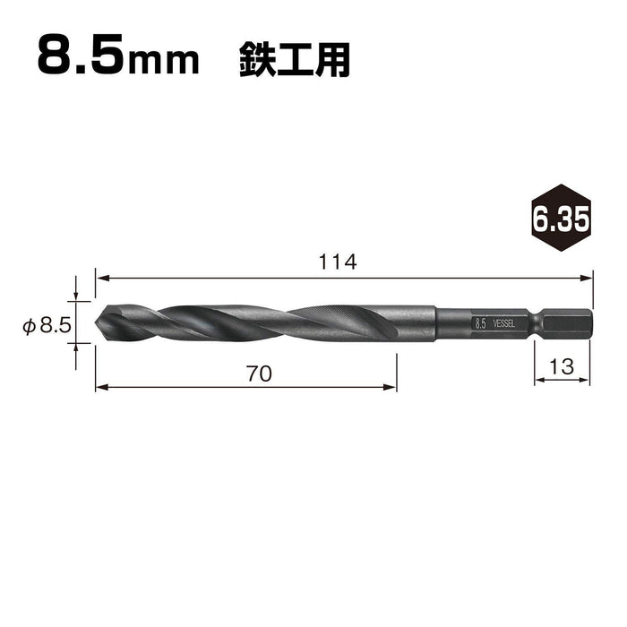 Vessel KMD-8.5 Drill Bit 8.5mm for Large Diameter Holes in Ironwork