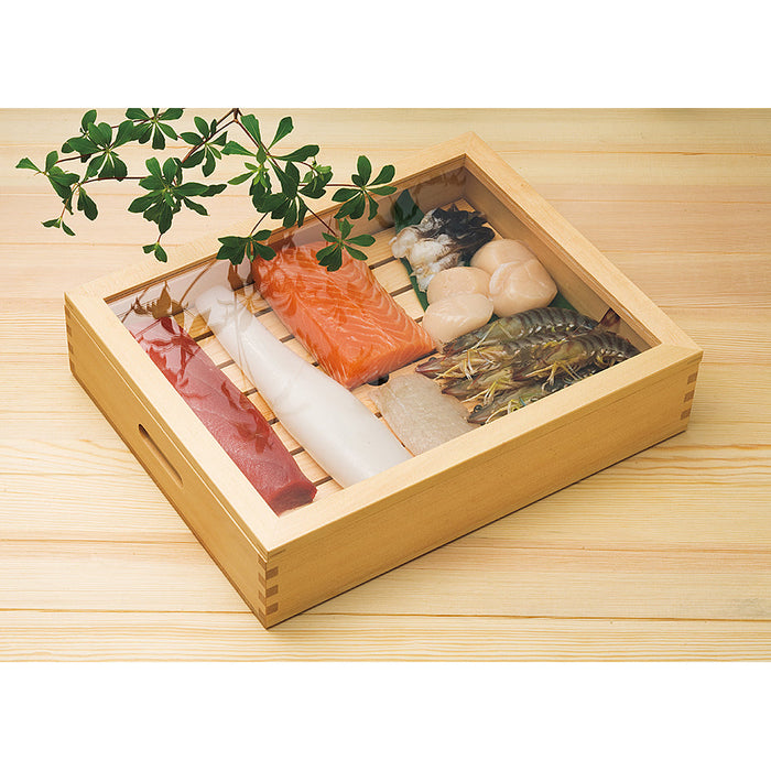 Yamacoh Extra Large Wooden Sushi Neta Case with Acrylic Cover