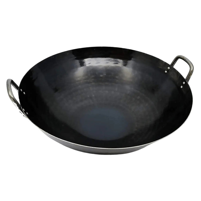 Yamada 39Cm Deep Wok - Authentic Japanese Hammered Iron Double Handle, 1.2Mm Thickness