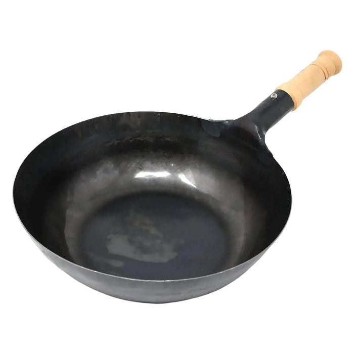 Yamada 27cm Round Bottom Wok with Wooden Handle - 1.2mm Thickness