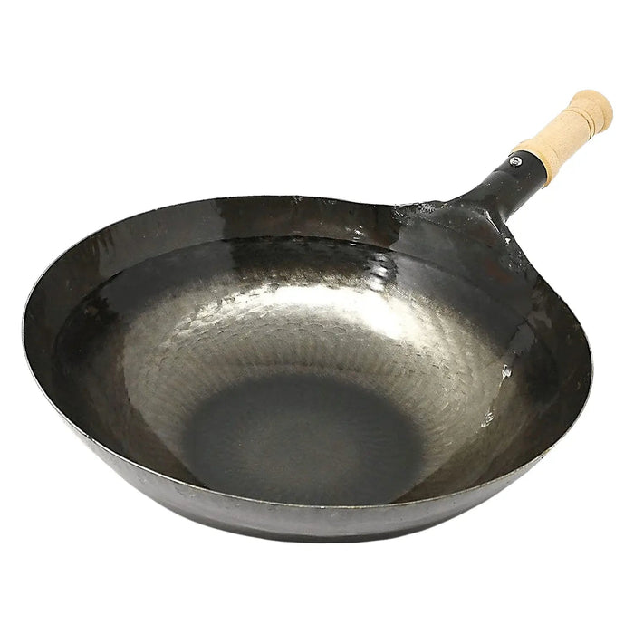 Yamada 39cm Round Bottom Wok with Wooden Handle - 1.2mm Thickness