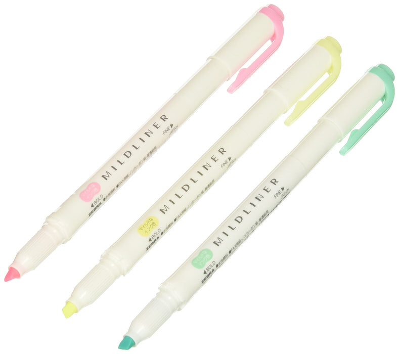 Zebra Mildliner Japan Wkt7-3C Set - 3 Subtle Fluorescent Colors