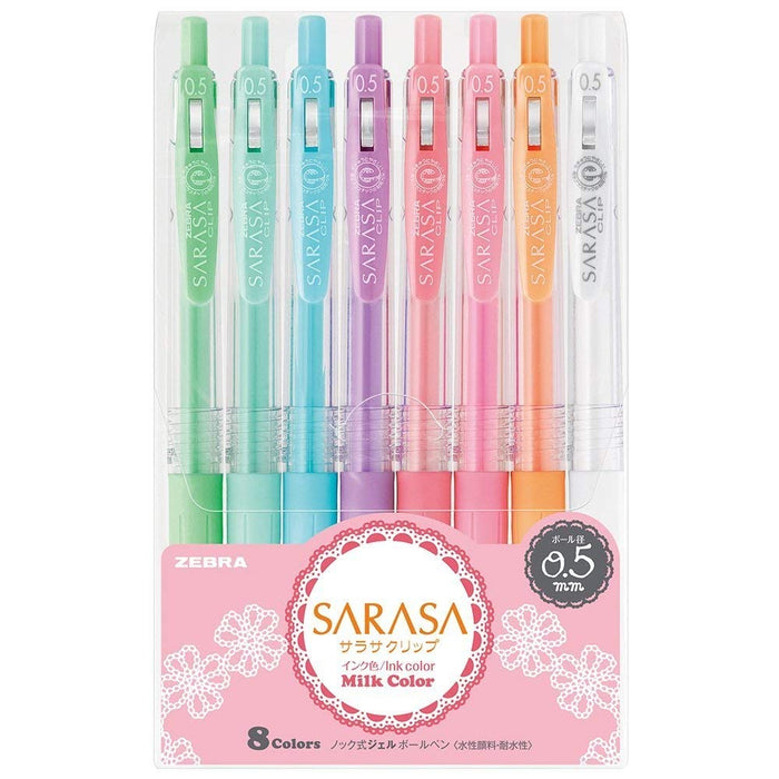 Zebra Sarasa Clip Milk 0.5 Ballpoint Pens - 2-Pack, 8 Colors, Made In Japan